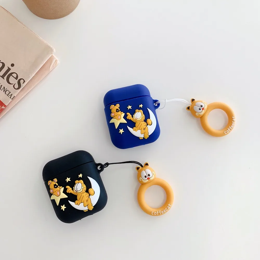 Для apple airpods bluetooth Гарнитура 3D мультфильм кошки Чехол для наушников для airPods 1 2 Мягкий силиконовый чехол для наушников с кольцом