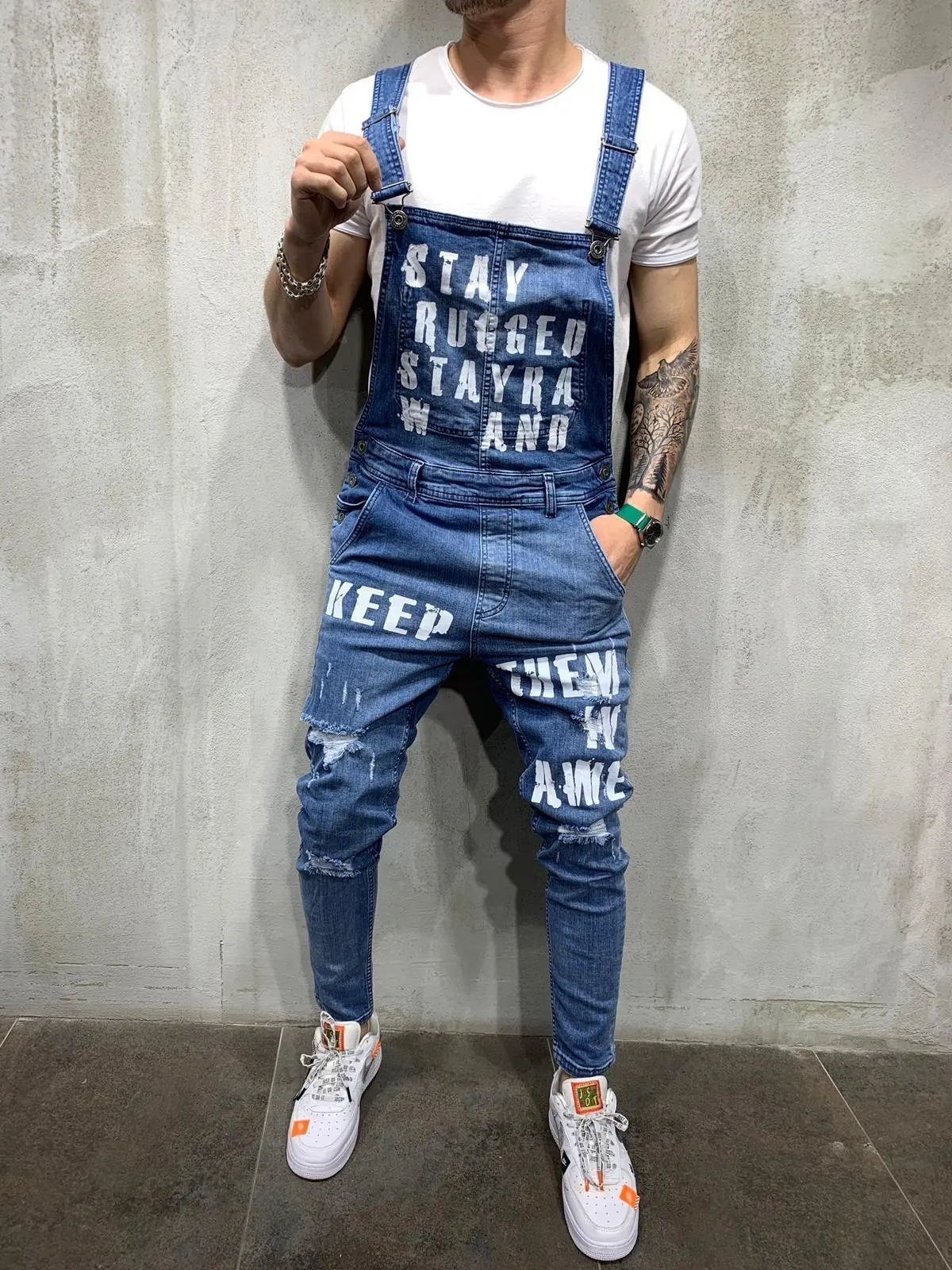 Promotion Men jumpsuit Men's Overall Casual pantalones hombre Jeans Wash Broken Pocket Trousers Suspender pantalon invierno hombre Pants