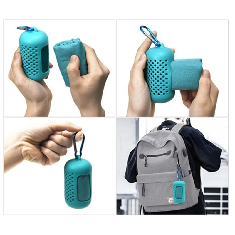 Travel Foldable Mini Towel Portable Hiking Camping Quick Dry Towel with Silicon Case Outdoor Tool Sports Face Hand Towel