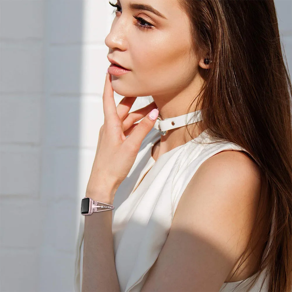 Алмазный ремешок для наручных часов для Apple Watch 38 мм, 42 мм, 40 мм 44 браслет в виде стрекозы Нержавеющая сталь ремень Для женщин браслет для