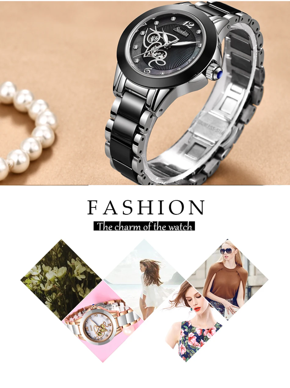 Diamond Surface Ceramic Strap Watch SUNKTA Fashion Waterproof Women Watches Top Brand Luxury Quartz Watch Women Relogio Feminino