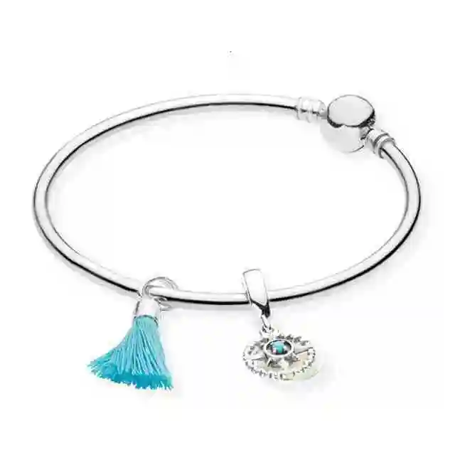 

High Quality 1:1 100% 925 Glamour Silver RAU0461 Turquoise Borla and Bracelet Original Jewel Set Women Women