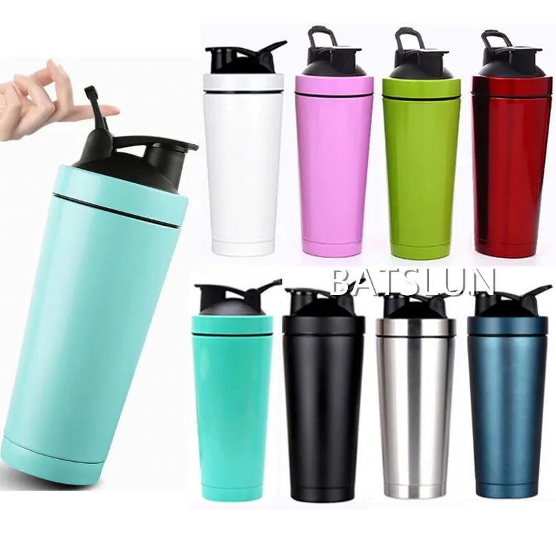 Large Shaker Cup 25oz Shaker Bottles for Protein Mixes Valeska Stainless Steel Water bottles 739ml BPA free Shaker Bottle with Wire Whisk Leak Proof Design（Silver） 