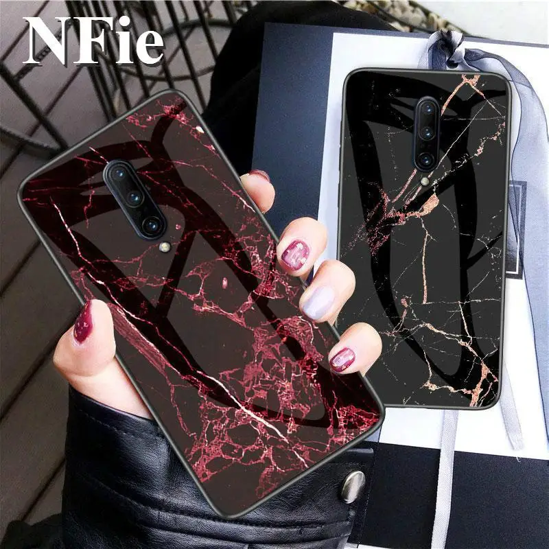 

Luxury Colorful Marble Phone Case For Oneplus 7 Pro 7 6T 6 5T 5 Smooth Tempered Glass Cover For Oneplus 7 7 Pro Case Funda