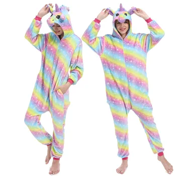 

Winter Fluorescent Color Stripes Pijamas Women Pijamas Kigurumi Pajamas for Women Onesie Animal Full Polyester