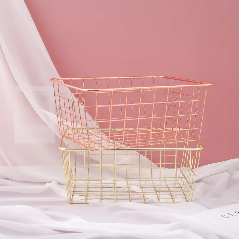 Розово-золотистые железные художественные Nordic Макияж Организатор домашняя корзина для хранения корзина для ванной туалетный столик для макияжа коробка-органайзер для косметики