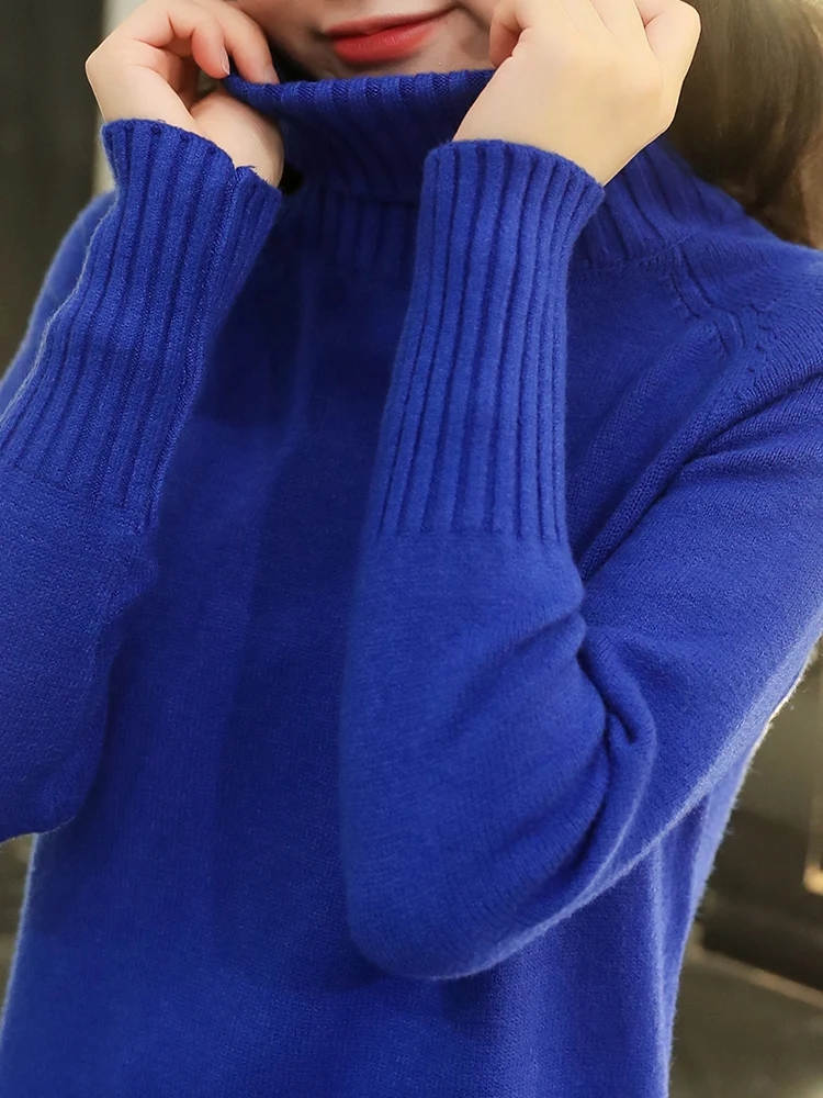 Женский свитер осень зима кашемировый вязаный женский свитер водолазка и пуловер женская Трикотажная майка джемпер - Цвет: blue