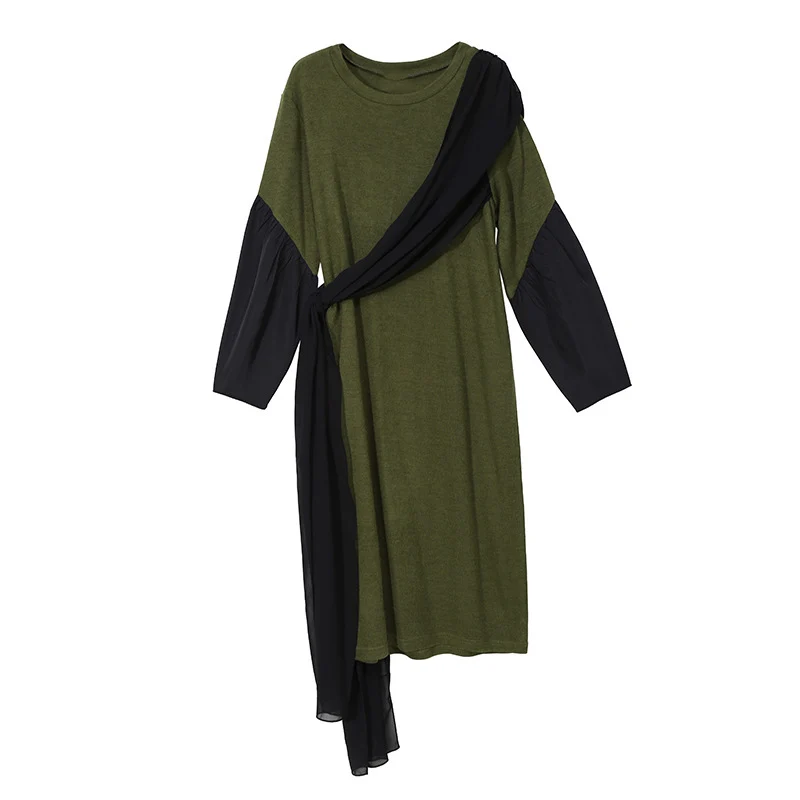green ZLL4476 XITAO, корейский стиль, комбинированное платье с длинным рукавом, женское элегантное Бандажное платье, женские платья, винтажная Осенняя женская одежда ZLL4476 - Цвет: green ZLL4476