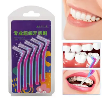 

5pcs Interdental Brush Portable L Shaped Deep Cleaning Dental Hygiene Brush Soft Spiral Hair Teeth Stain Removal Tool (0.6mm) l