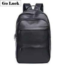 GO-LUCK Brand 2019 New Black Genuine Leather Business Computer Laptop Backpack Men's Casual Travel Bag Pack
