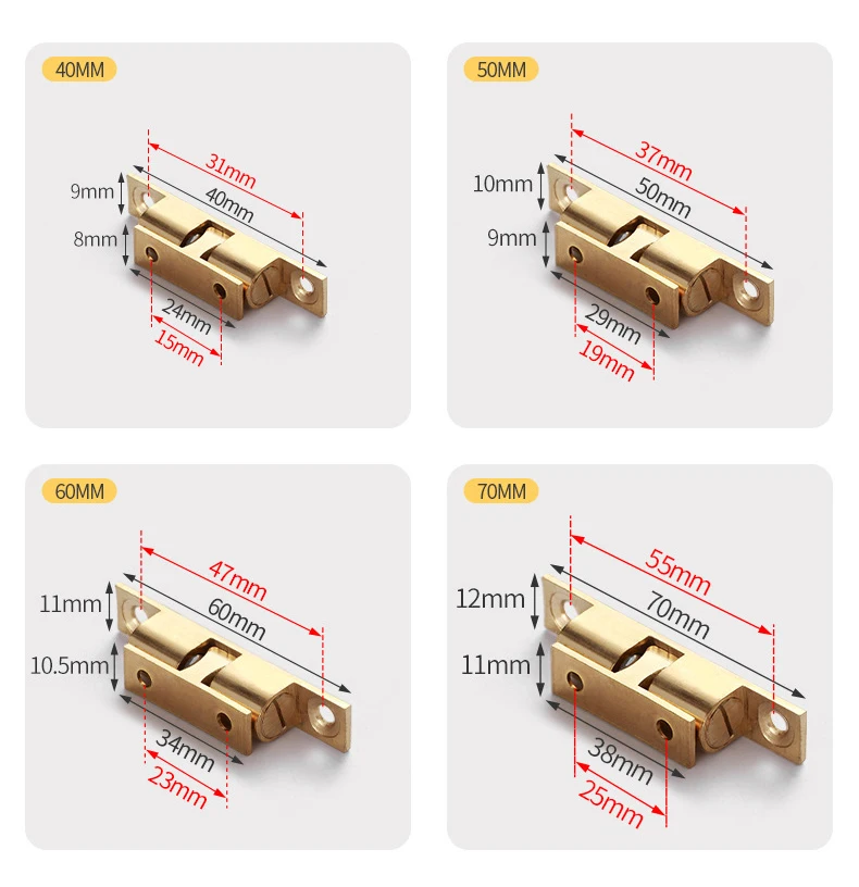 NAIERDI 2PCS Pure Copper Adjustable Cabinet Catches Double Ball Cabinet Closet Latch Clip Door Catches Furniture Fittings