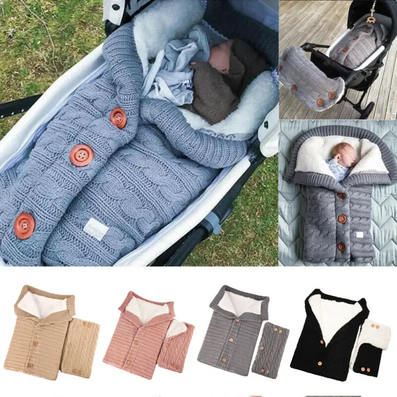 Swaddle Wrap Blanket Envelope Stroller Sleepsack Newborn-Baby Knitted Warm Soft 2pcs