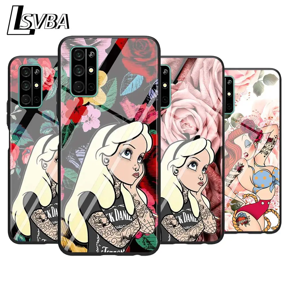 

For Huawei Honor 9A 9C 9S 9X Lite Phone Case Flower Alice Tattoos for Honor 30 Pro Plus 20S 8A 8C 8S 87 7C 7S Silicone Cover