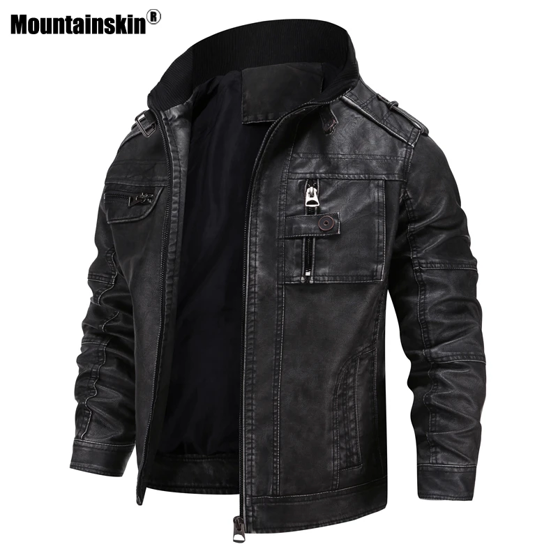 best leather jackets Mountainskin 2021 Men's PU Leather Jacket Casual Thick Motorcycle Leather Jacket Winter Windproof Coat EU Size Male SA955 classic leather jacket