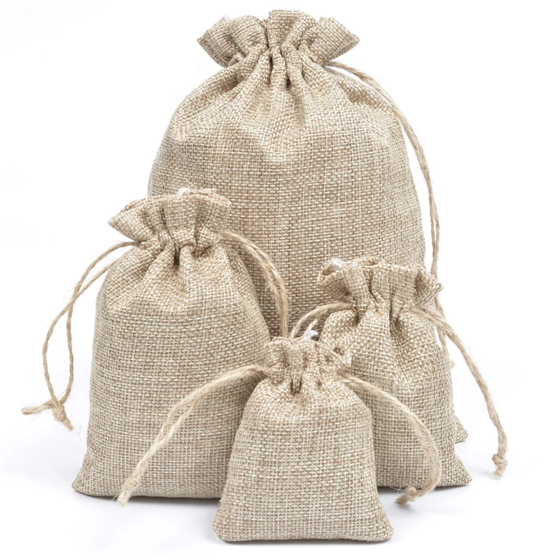 

1PC Natural Burlap Linen Jute Drawstring Shopping Bag Reusable Shopping Bags Folding Shopper Bag Travel Storage Grocery Bag