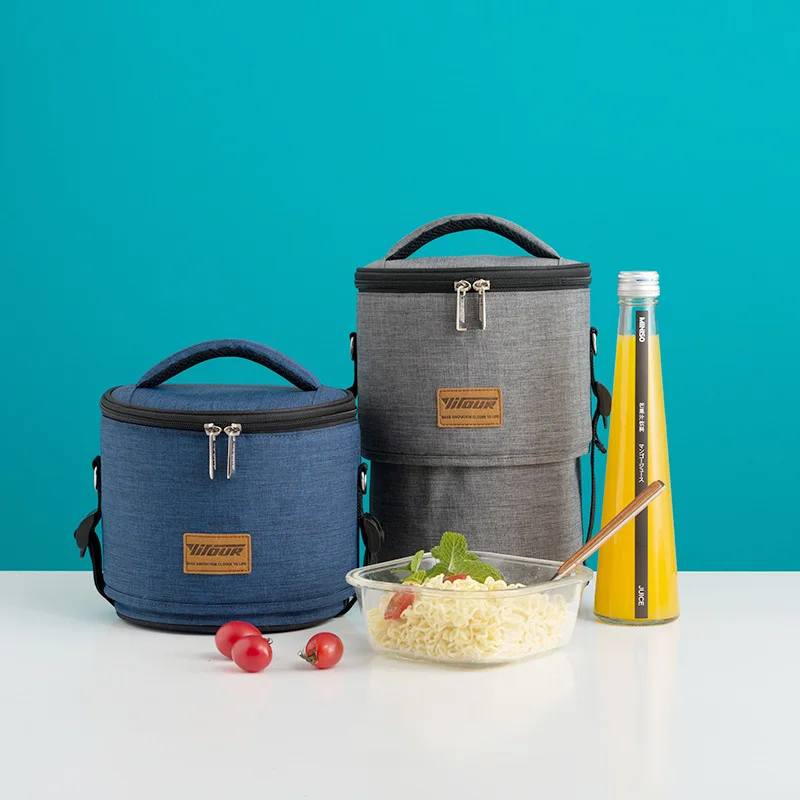 

2018 New Style round Barrel Insulated Bag Hand Oxford Cloth Bento Box Bag Aluminum Film Round Band Lunch Bag Thick Manufacturers