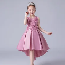 Платье со шлейфом для девочек коллекция года, детские платья принцессы без рукавов с цветочным рисунком для девочек, вечерние платья на свадьбу Одежда для детей возрастом 4, 5, 8, 10, 12 лет