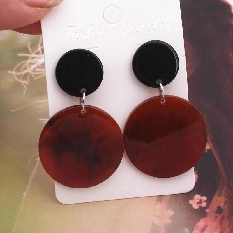 Leopard Acrylic Resin Round Dangle Earrings For Women Geometry Big Circle Square Earrings Acetate Brincos Fashion Jewelry