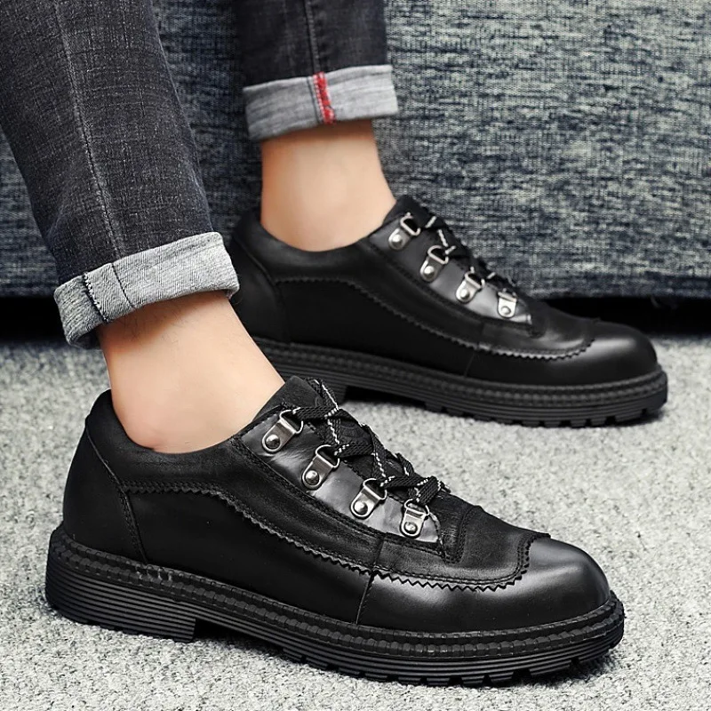 

Martin Boots Men's Low Top Vintage Boots British Style Boots Men's Winter MEN'S SHOES plus Velvet Worker Boot Big Head Leather S