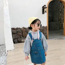 Новое поступление, Осеннее хлопковое повседневное джинсовое платье на подтяжках в Корейском стиле для маленьких девочек