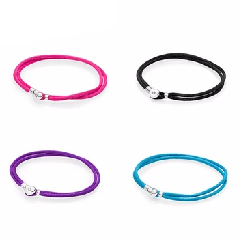 

NEW 100% 925 Sterling Silver Leather cord bracelet Clear CZ Charm Bead fit pendant DIY Bracelets The factory wholesale