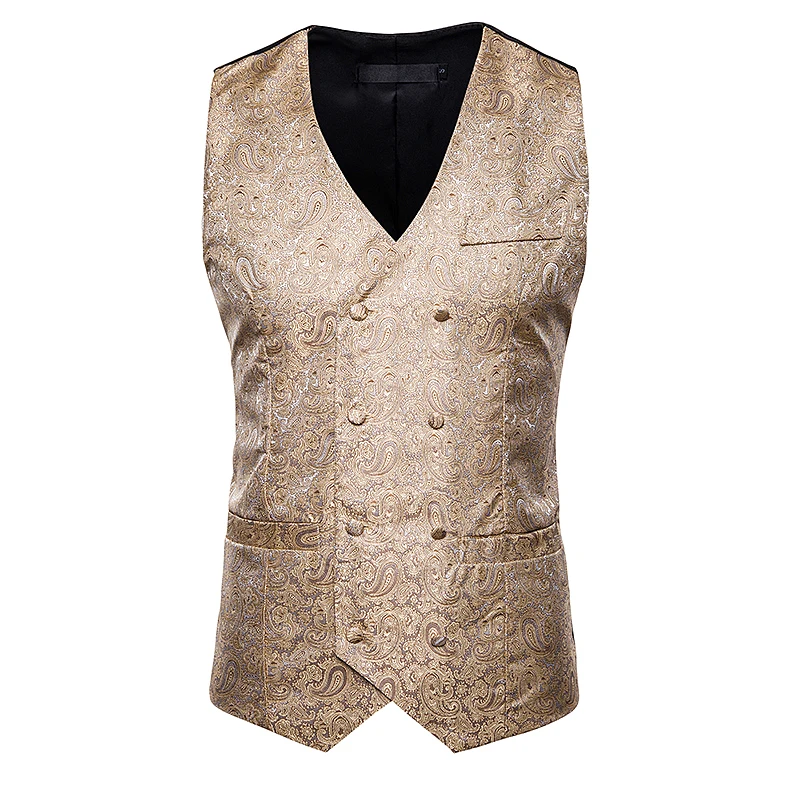 New autumn men Cashew flowers pattern suit vest smart casual slim fit vest Double-breasted design embroidery vest men Tops