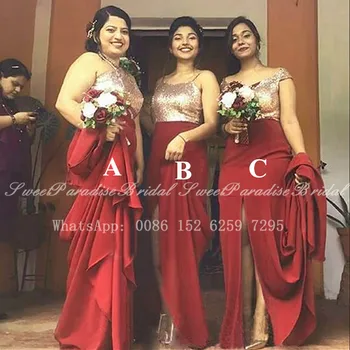

Sparkly Sequined Top Bridesmaid Dresses With Split 2020 Customize Long Sweep Train Women Formal Wedding Party Dress Vestidos