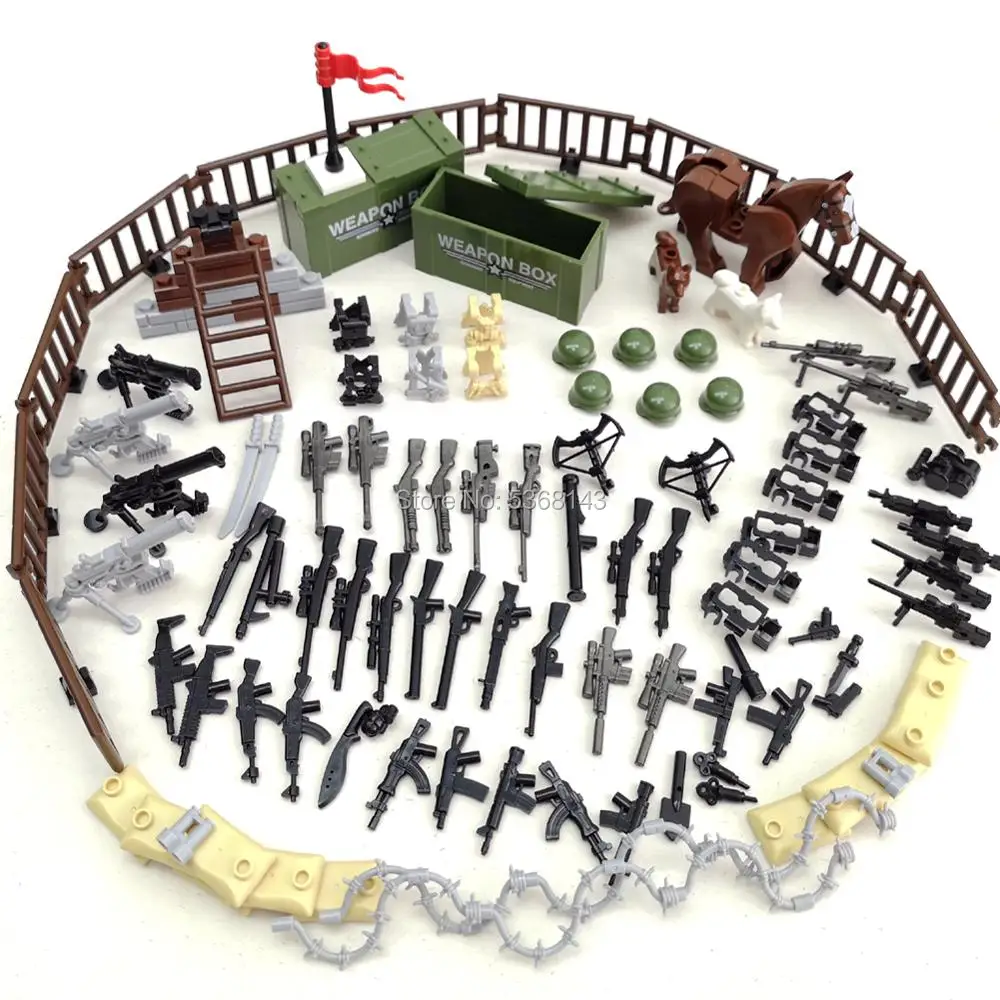  Custom Military Army Legoed Weapons and Accessories Set，Accessories - Hats Weapons Tools Military B