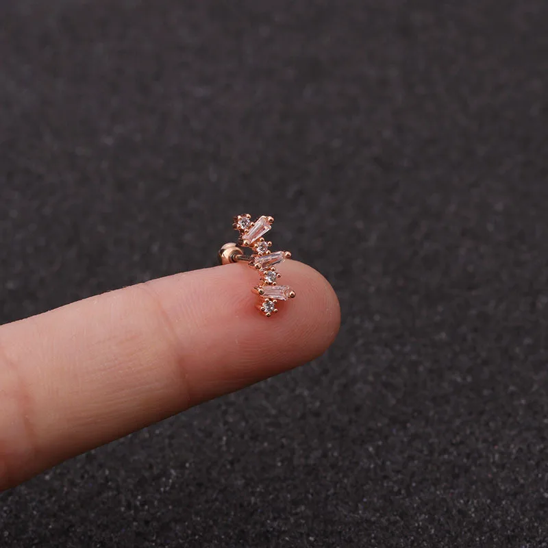 rose gold-2 Cz изогнутые ушной хрящ Хеликс Серьги Козелок Конч закручивающаяся задняя часть шпилька пятиконечная звезда цирконий из нержавеющей стали украшения для ушного пирсинга - Окраска металла: rose gold-2