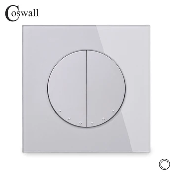 

Coswall 2 Gang Reset Pulse Switch Momentary Contact Push Button Wall Light Switch Gray Grey Crystal Glass Panel R11 Series