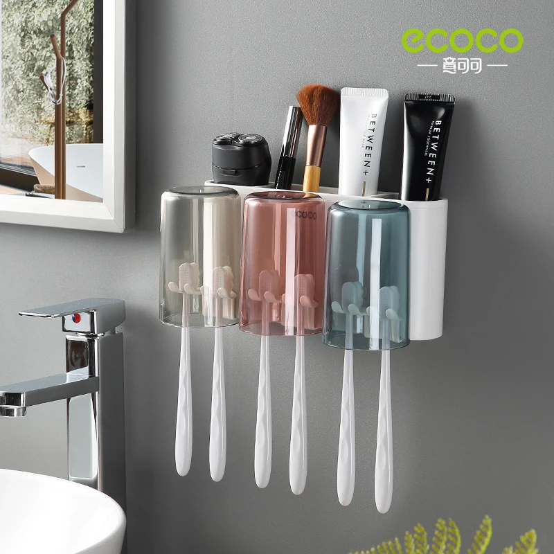 ECOCO Bathroom Toothbrush Holder Bathroom Organizer Electric Toothbrush Holder Wall Accessories Set Home Accessories