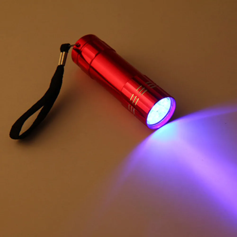 395nm Ultraviolet 9 LED Flashlight Portable Money Detection UV Light Torch Hunting Waterproof Detection without Battery uv flashlight