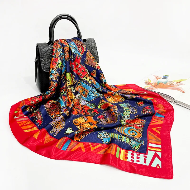 

Новинка 2021, роскошный женский шарф 90*90 см, многофункциональный квадратный элегантный шарф из полиэстера и шелка с принтом хаджиба