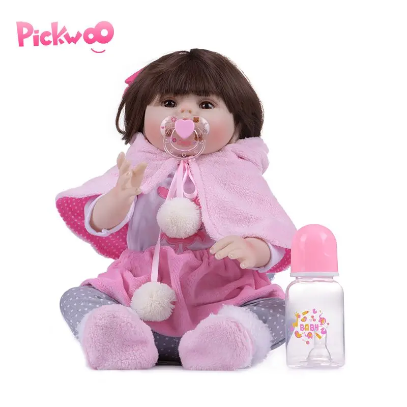 Pickwoo 48 см кукла новорожденная девочка кукла в розовом платье кролика полное тело мягкий силиконовый реалистичный ребенок анатомически правильный