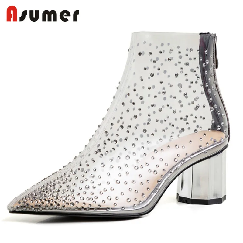 ASUMER/ г., новые модные ботильоны для женщин, прозрачные летние ботинки женские вечерние туфли на высоком каблуке в уличном стиле