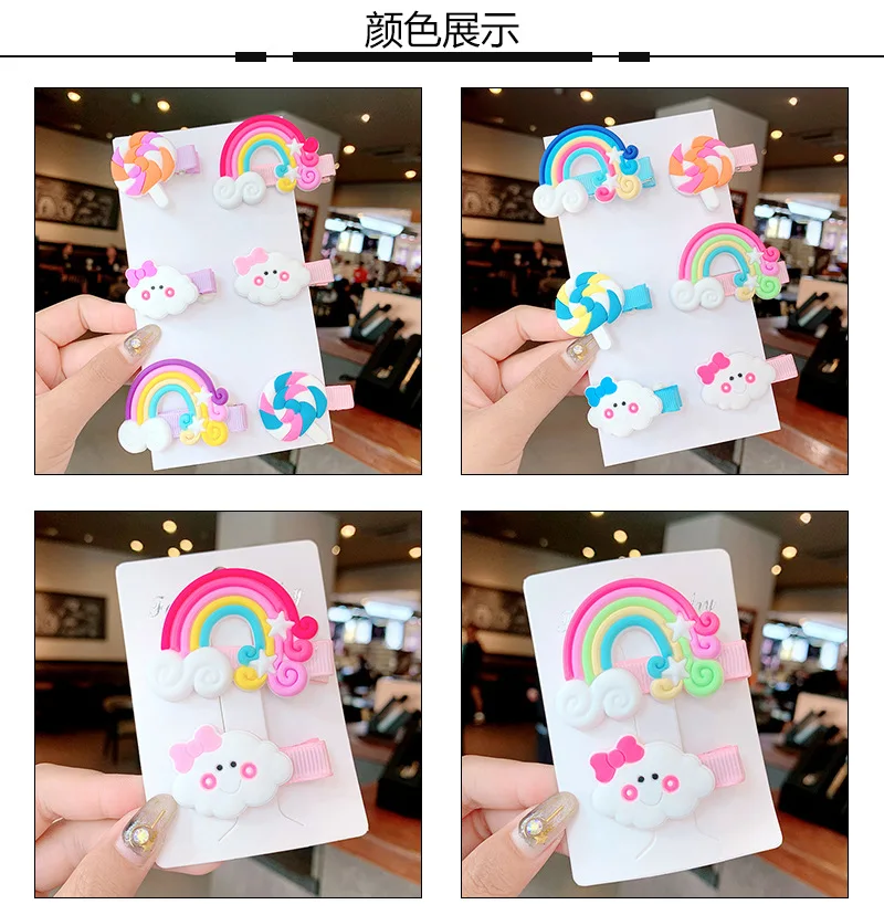 

2/3/6Pcs/Set Cute Baby Girls Hairpins Rainbow Cloud Lollipop Cartoon Hair Clips Pins For Kids Children Hairpin Hair Accessories