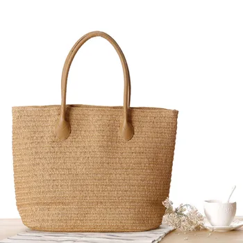 

de moda bolso tejido Bolso de paja de estilo europeo bolso de hombro bolso de mujer de playa de viaje simple de moda