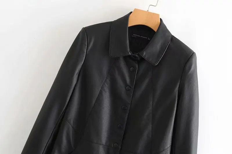

2019 New Style Sparkling Style Leather Coat Women's Mid-length Fold-down Collar Leather Jacket Korean-style Motorcycle PU Leathe