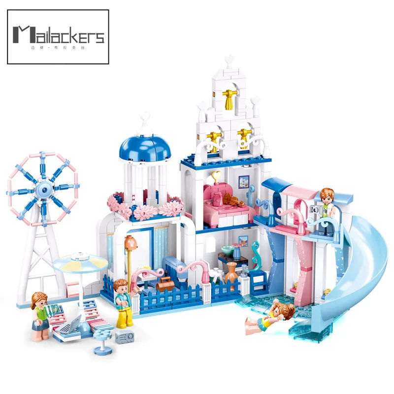 

SLUBAN friends Summer Fun Water Park Water Bricks Friendship Figures Villa House Model Building Blocks DIY Bricks Toys For Girl