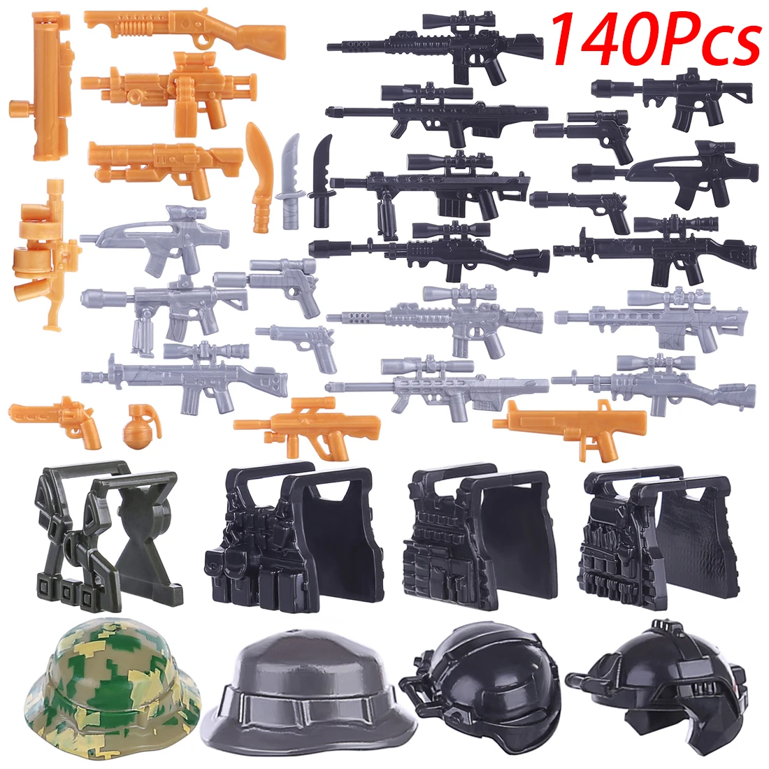 140pcs 65/140/230 шт. DIY укладки блок мелких частиц военные строительные блоки, кирпичные Volunteer Кепки защитный шлем жилет игрушки для детей - Цвет: 140pcs