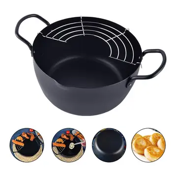 

Japanese Deep Fryer 22cm Iron Pot With Drain Rack Large Capacity Oil Pan Kitchen Cooking Accessories Tempura Fried Shrimp Pot