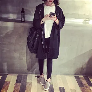 Black Весна, корейская мода, английский стиль, женская куртка, с буквенным принтом, длинная, стильная, Женская куртка, пальто на молнии, свободная куртка - Цвет: Black