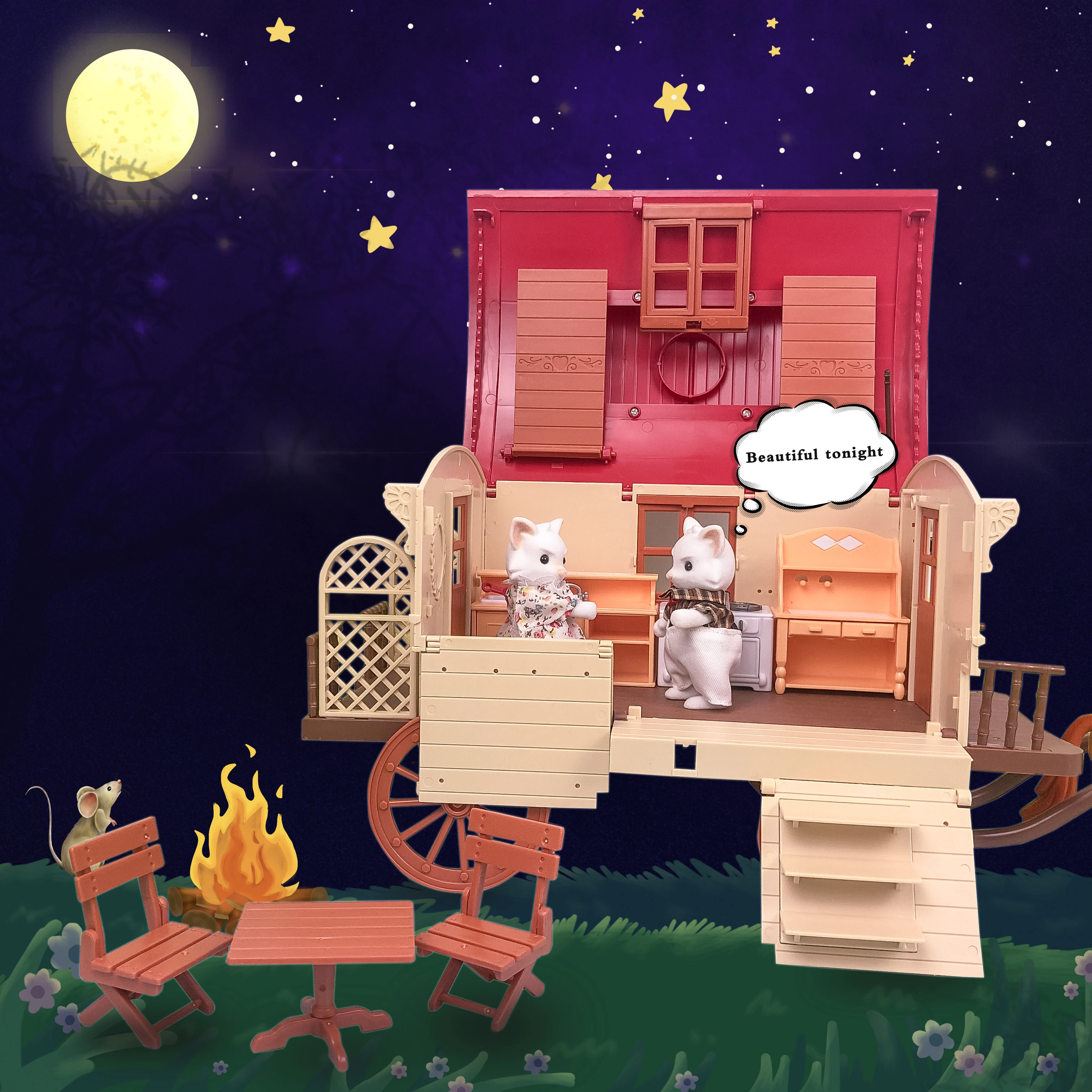 1:12 Forest Animal Family Miniature Furniture Dollhouse Decorations  Simulation Carriage Car Girls Pretend Play Toy kids Gift 2