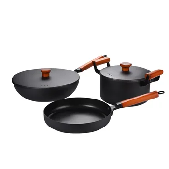 

3PCS Cast Iron Frying pan cooking pots set non stick non coating gift pot set cookware pots and pans set korean cookware