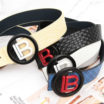 

Classic Personality Ladies Belt 2020 Letter B Baked Lacquer Round Buckle Waist Belt for Women Casual Hand Made Wild Jeans Belts