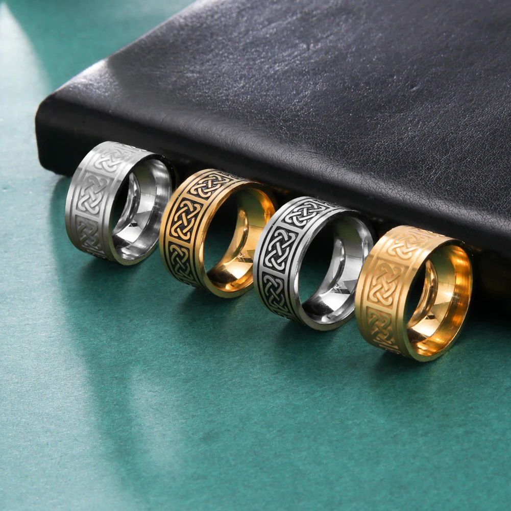 Anel de Aço Inoxidável em Nó Irlandês Celta Estilo e Amuleto - Imagem 2