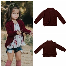 Детский Однотонный свитер вязаный кардиган куртка детский свитер пальто кардиган для девочек осенние свитера для девочек Одежда для маленьких девочек