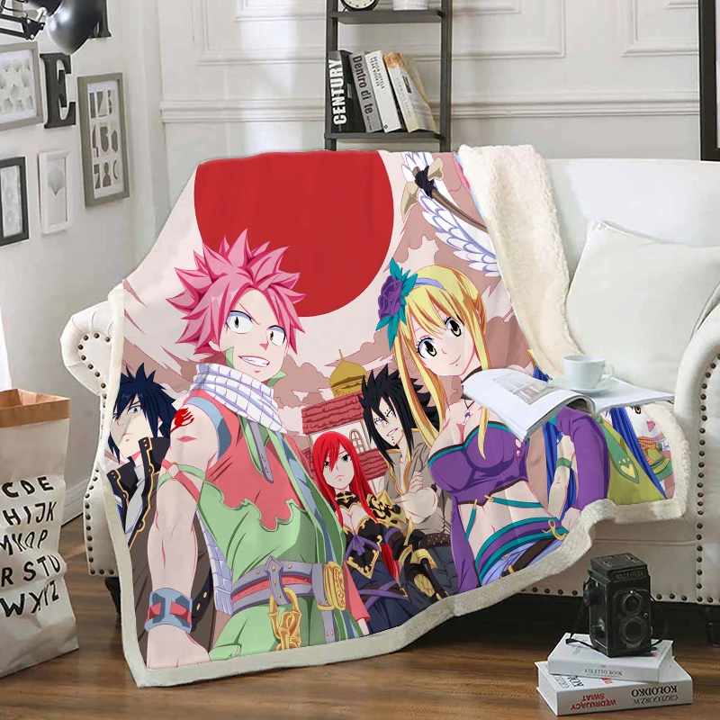 Fairy Tail Funny Character Blanket 3D Print Sherpa on Bed Home Textiles Dreamlike Style 22 | Дом и сад