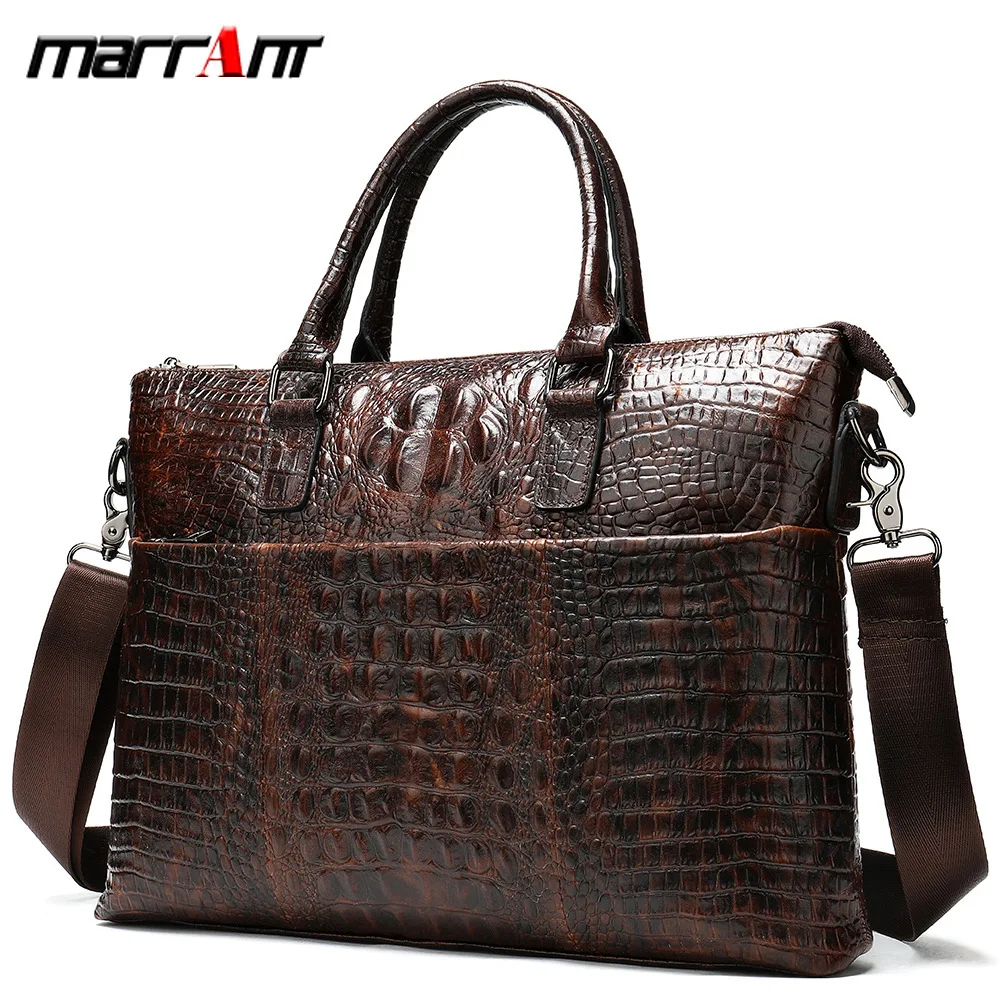 

Head Layer Cowhide Briefcase Men Business Cross Section Crocodile Grain Hand Bag Diagonal Span 8854