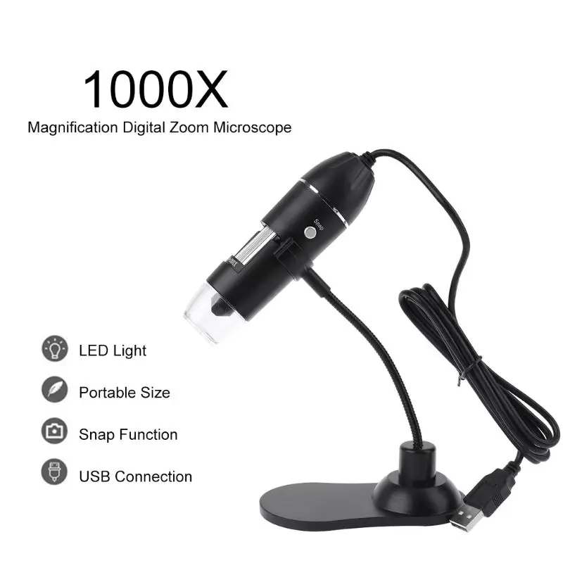 

USB Digital Microscope 8 LED 1000X Electronic Endoscope Zoom Camera Magnifier Protable with Stand Holder for Windows Mac